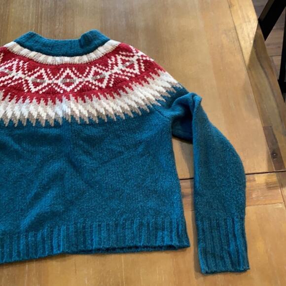 American Eagle fair isle mock neck plush sweater bohemian cozy retro soft sz S - Picture 7 of 9